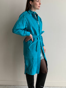 aqua suede jacket dress