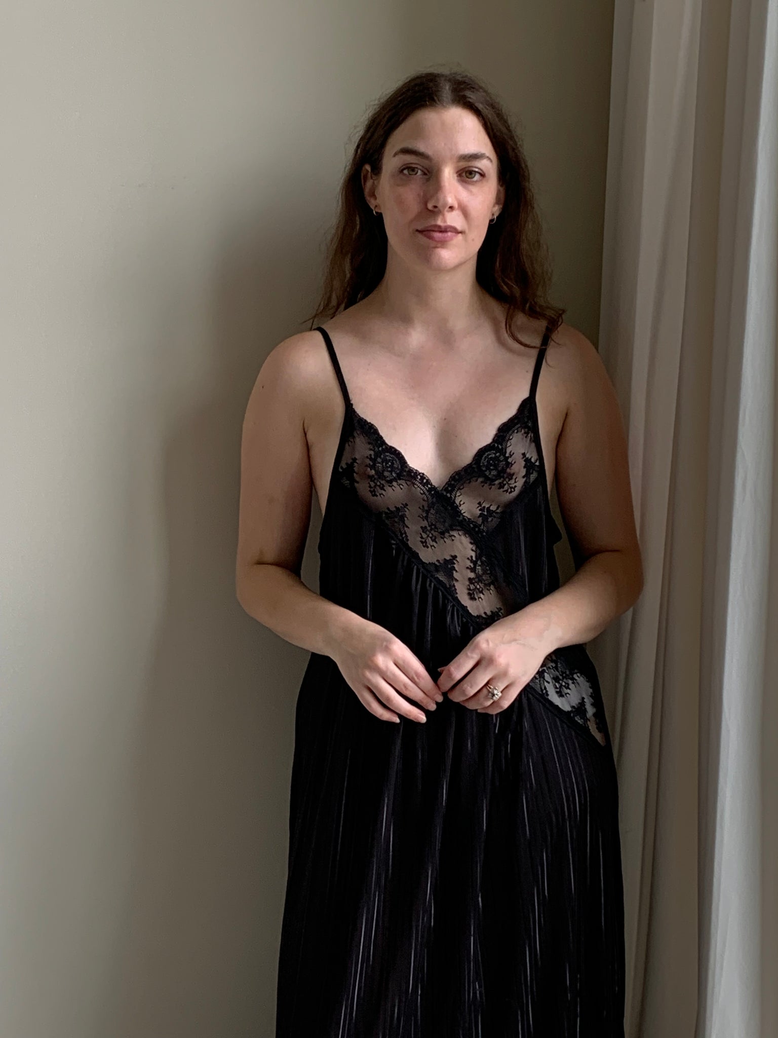 Black satin slip dress