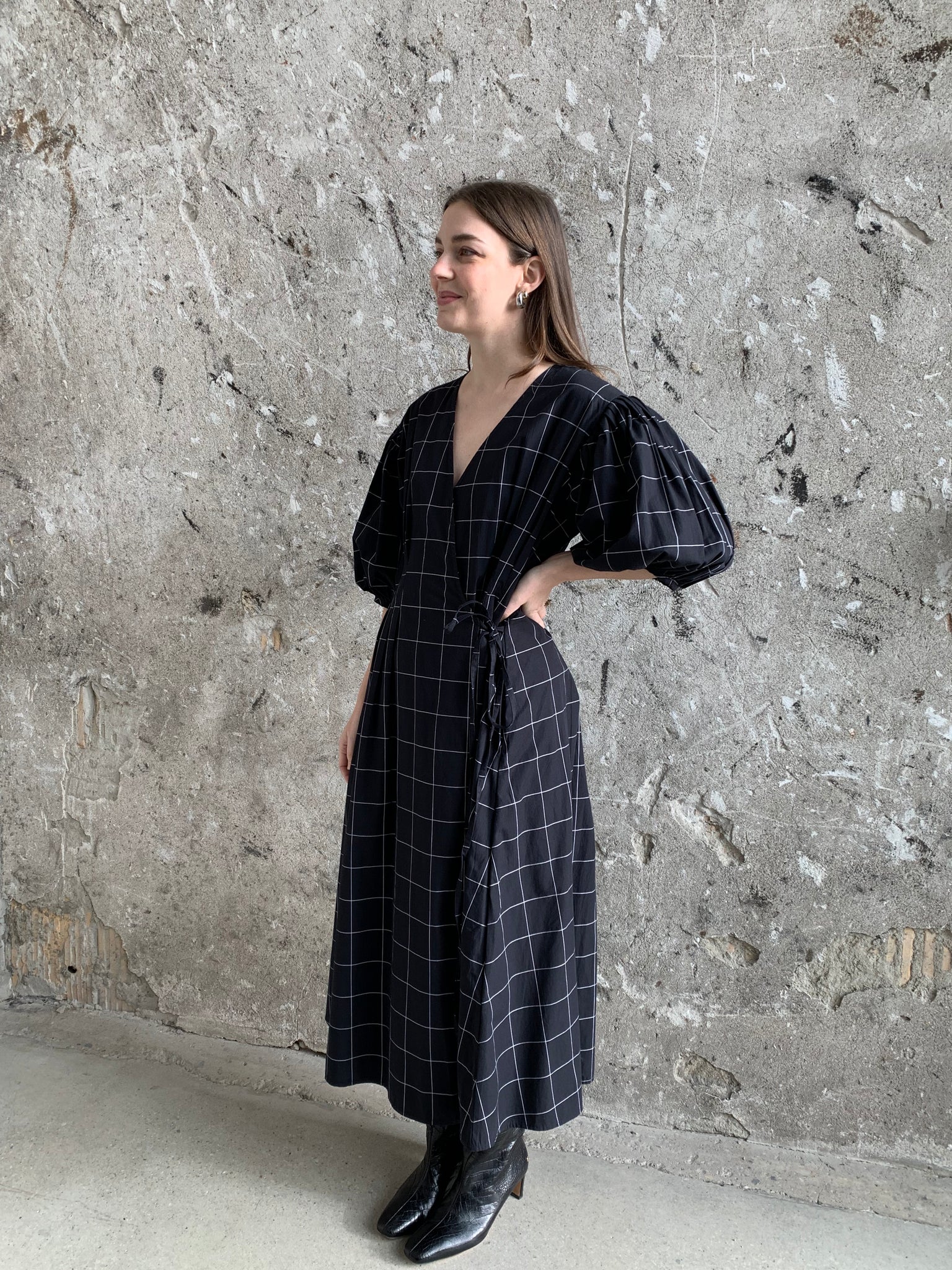 kowtow windowpane midi dress