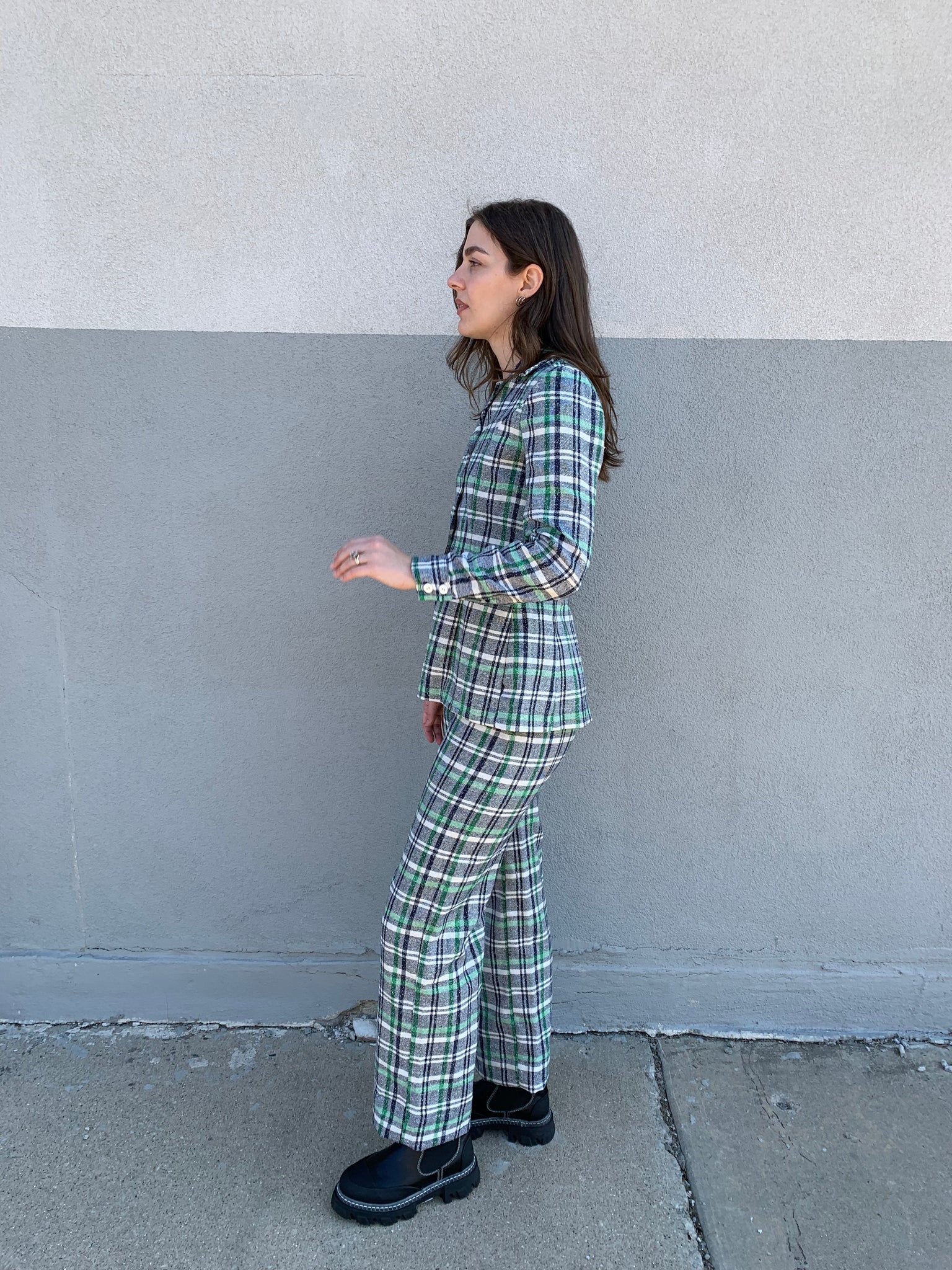 60s plaid pant suit