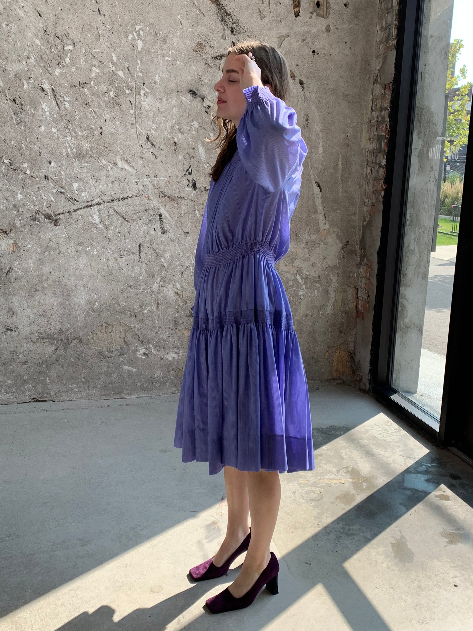 periwinkle shirred vintage dress