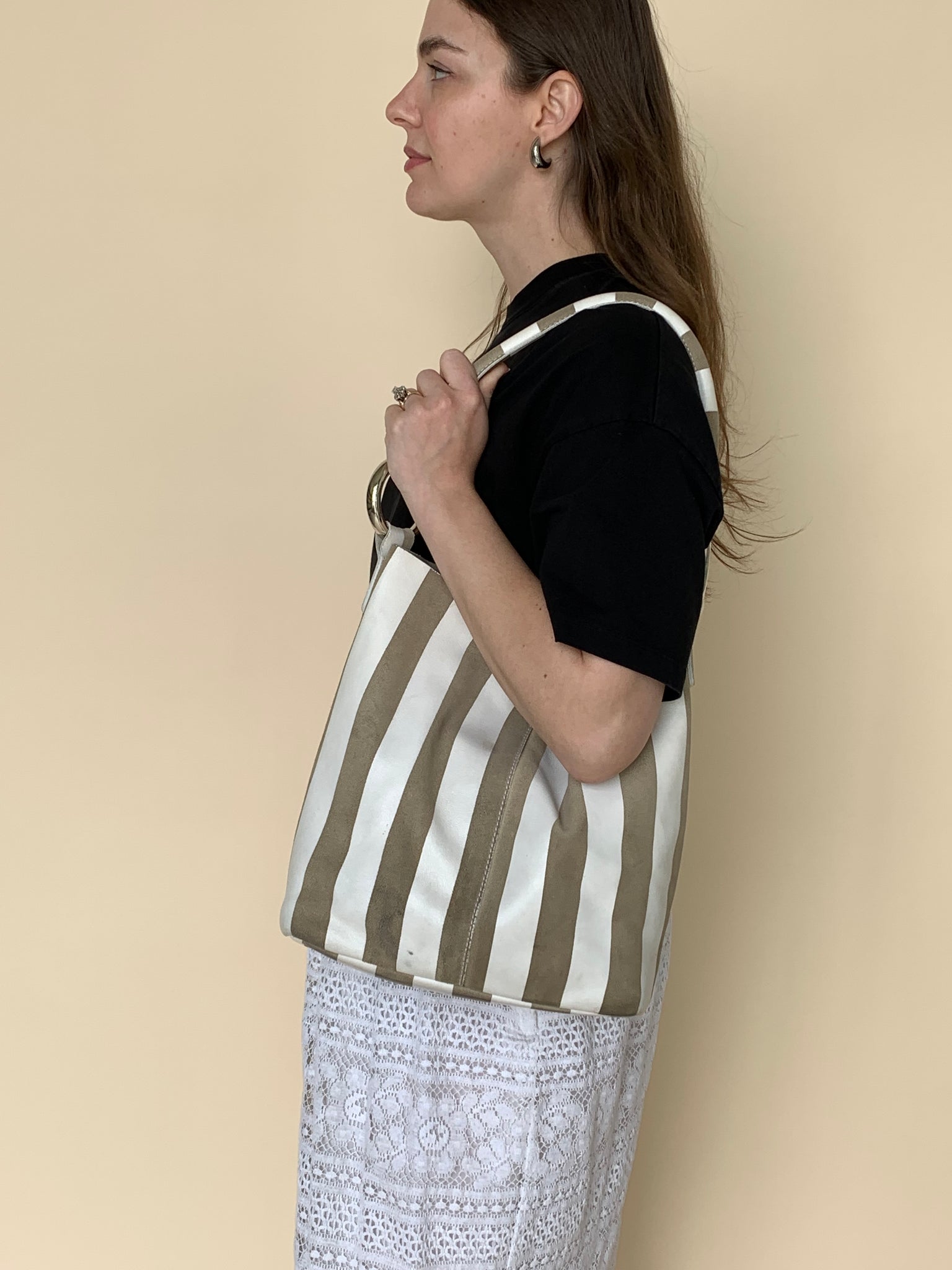 Striped leather vintage shoulder bag