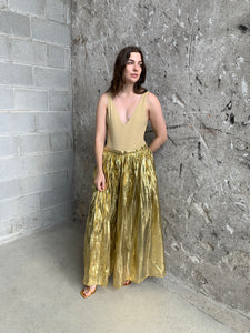 gold lame wide leg pants