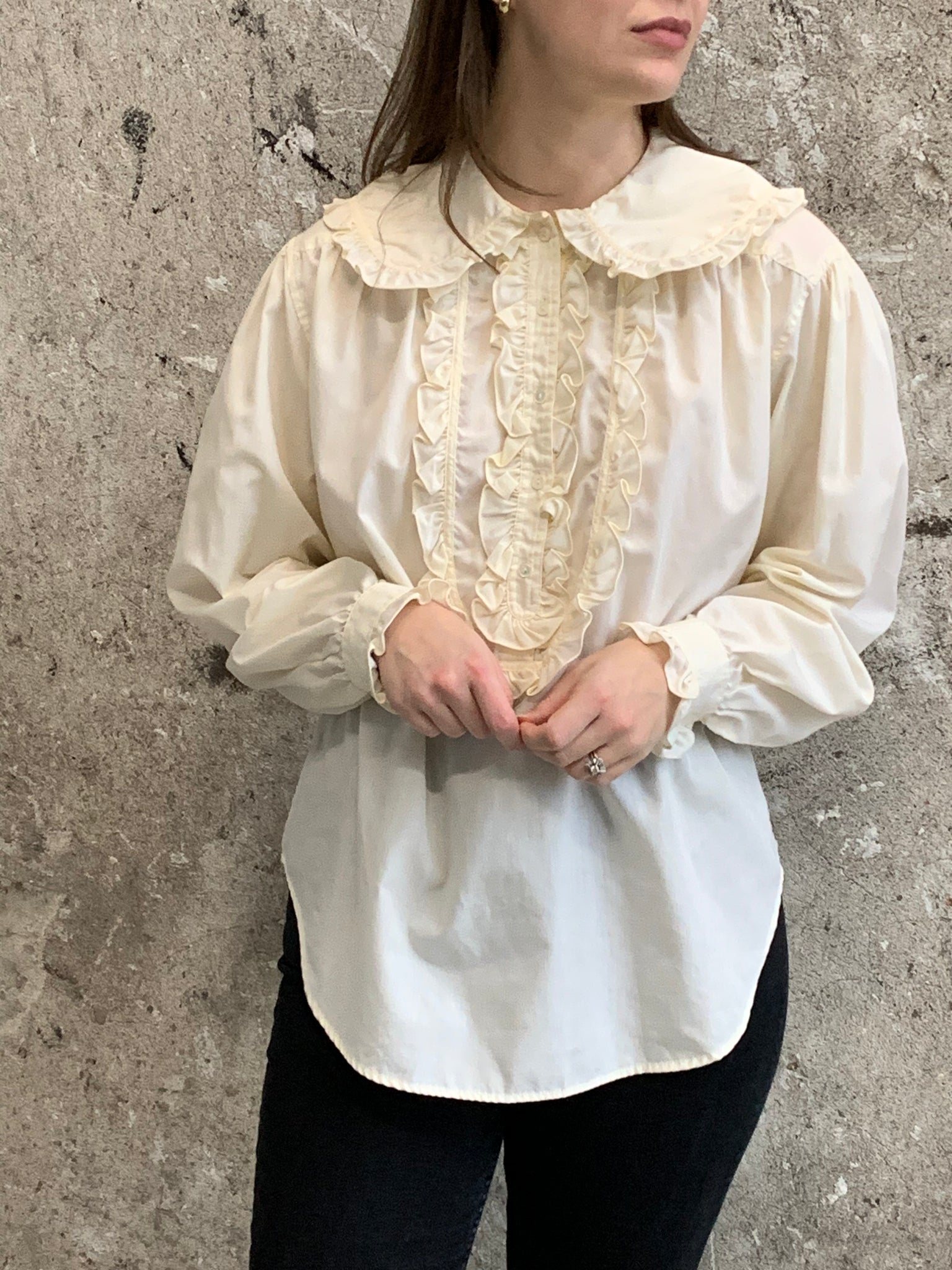 ruffled bib blouse