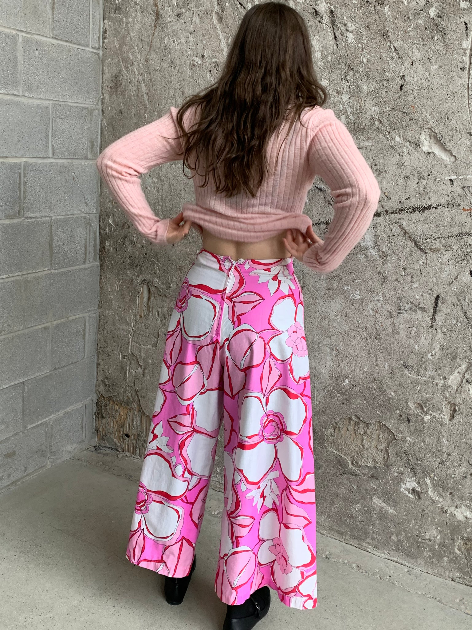 handmade floral wide leg pants