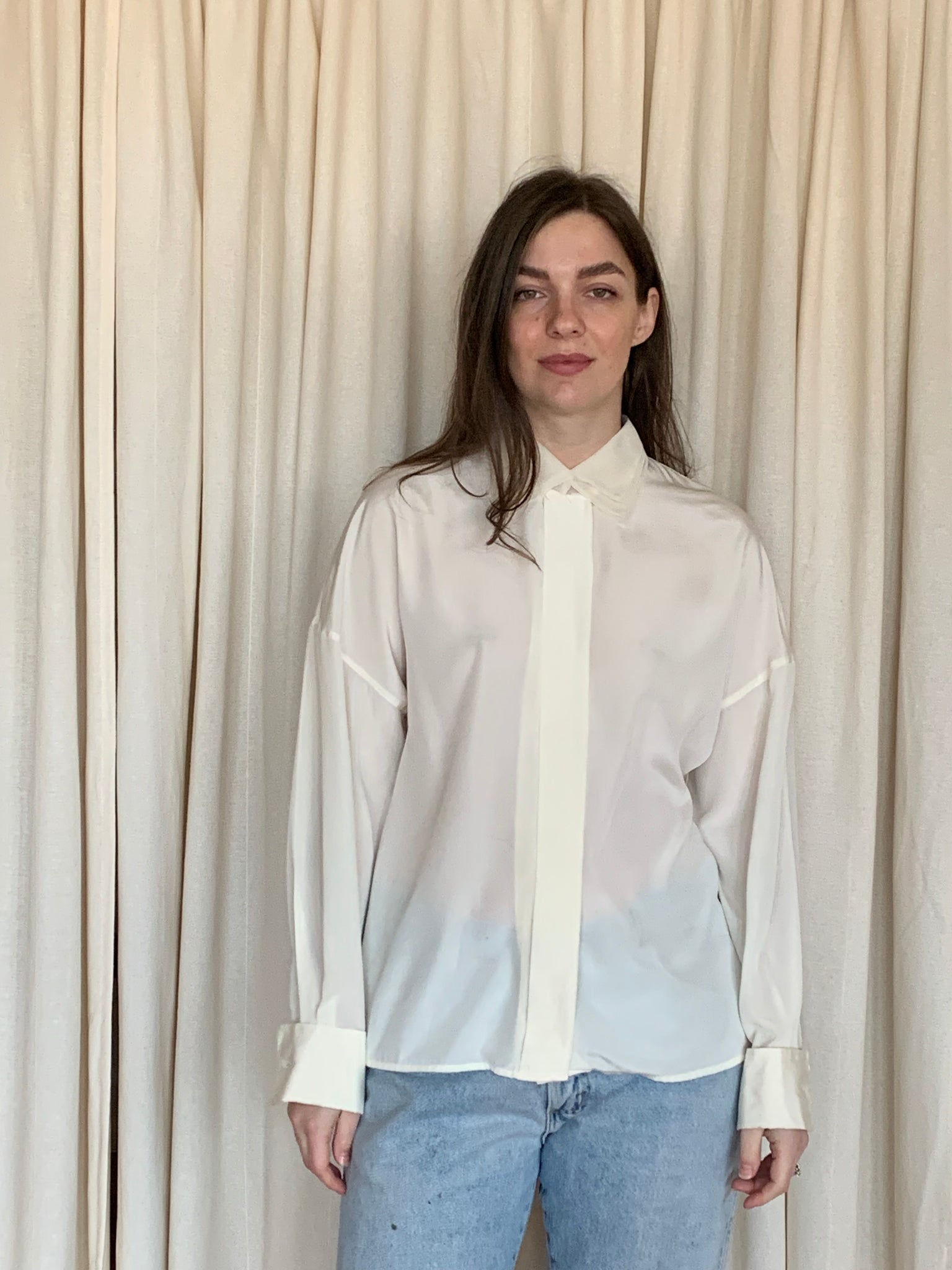 Cream satin buttoned blouse