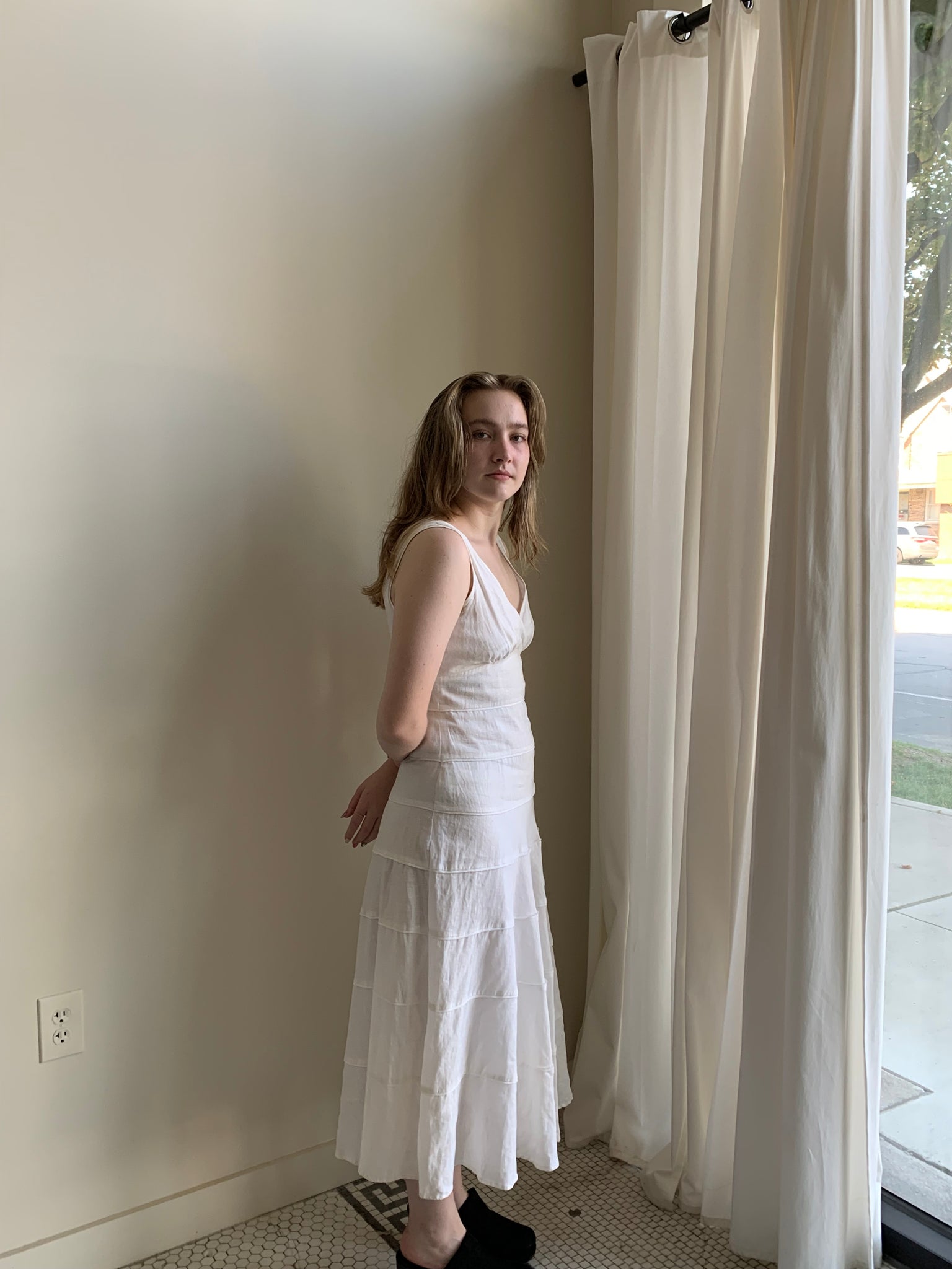 Linen tiered midi dress