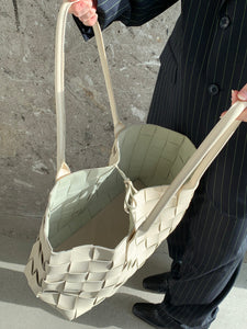 cream large woven tote bag