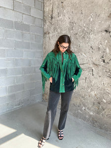 green suede fringe jacket