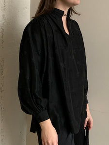 Black silk vintage smock top