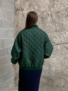 green quilted bomber jacket