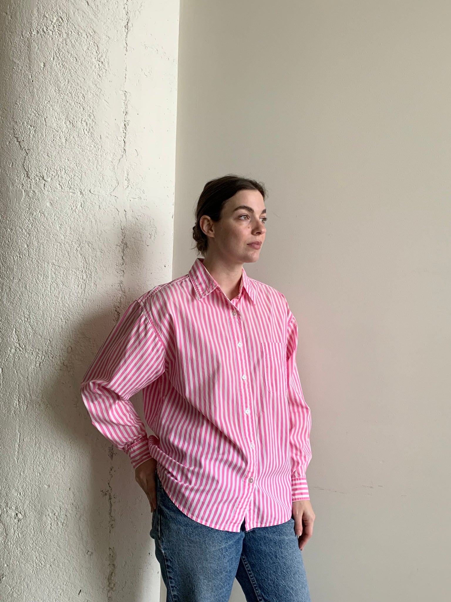 Pink pinstripe vintage button down