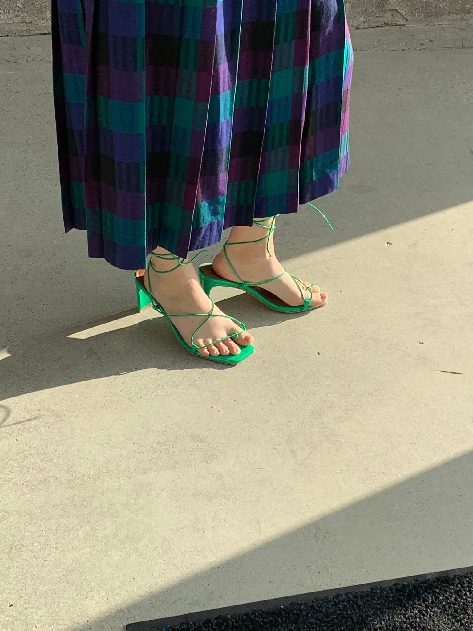 green strappy  sandals