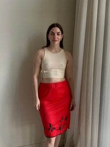 Red embroidered vintage slip skirt