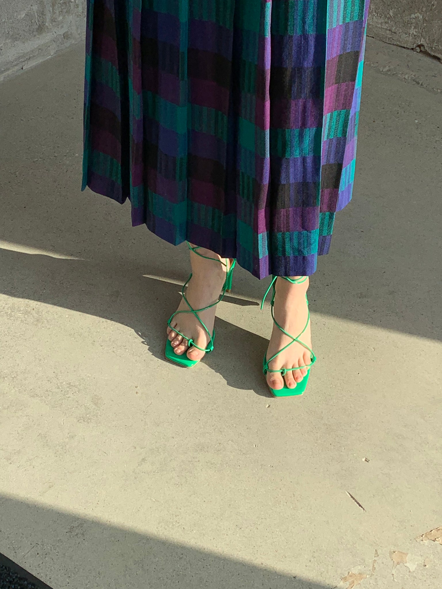 green strappy  sandals