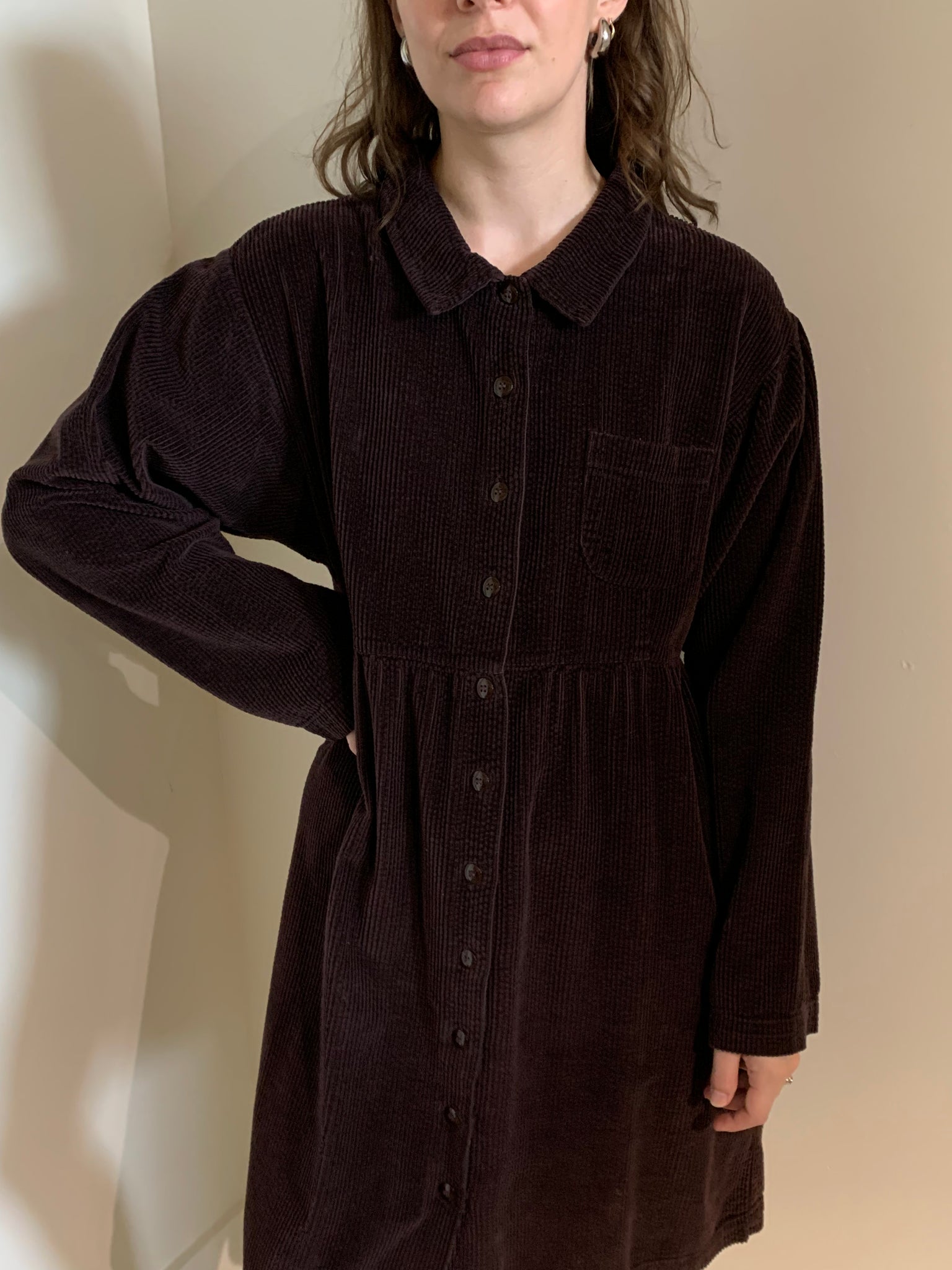 corduroy babydoll shirt dress