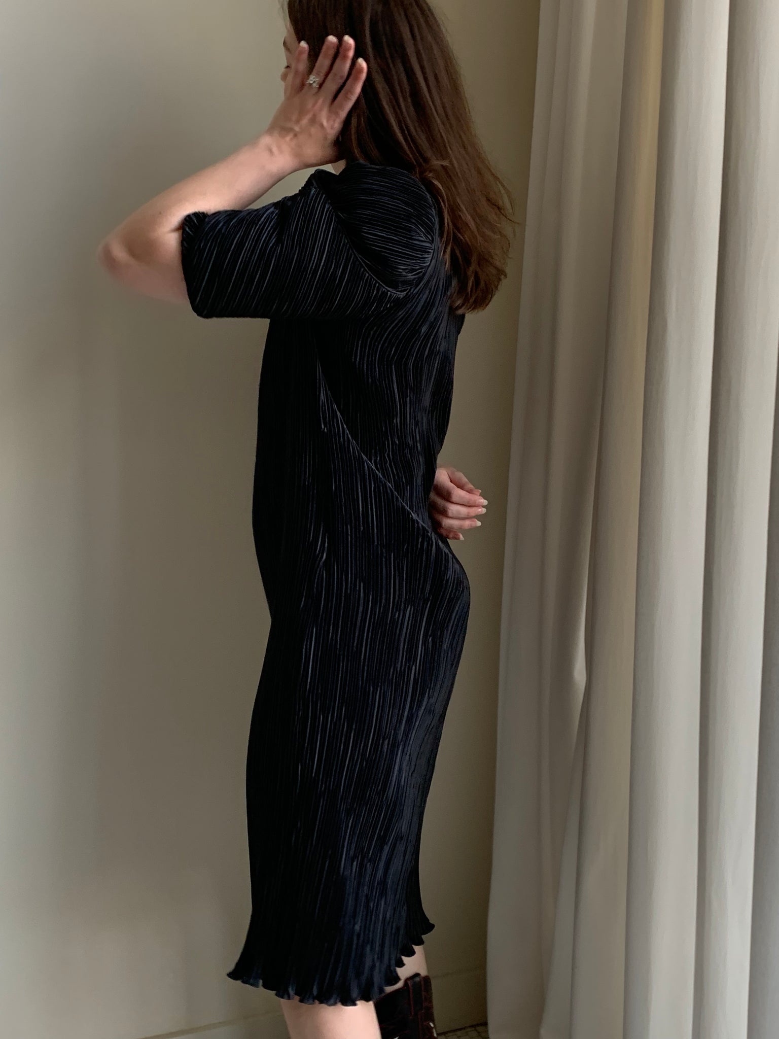 1980s pleated midi dress