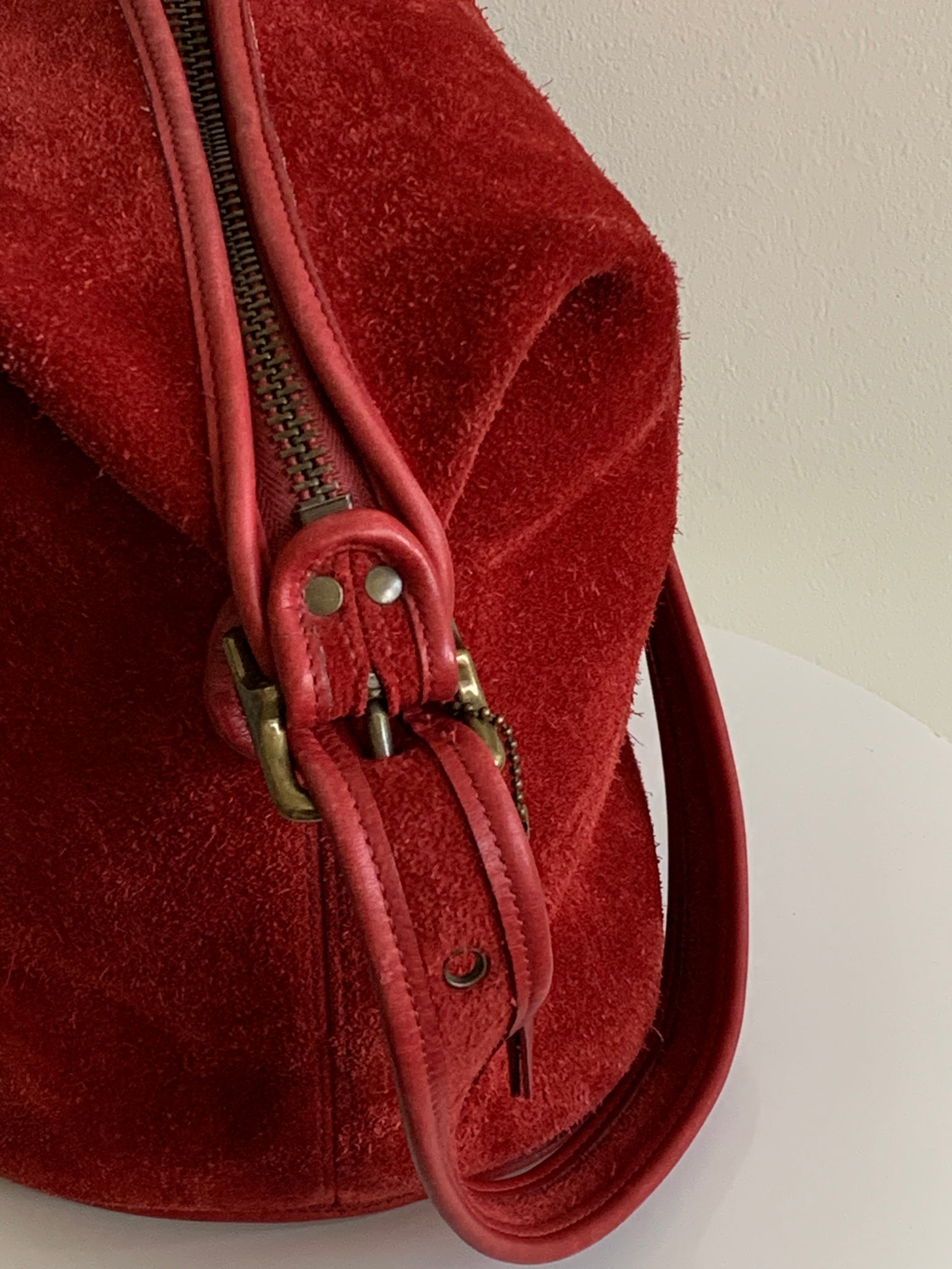 red suede Coach bag