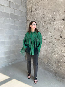 green suede fringe jacket