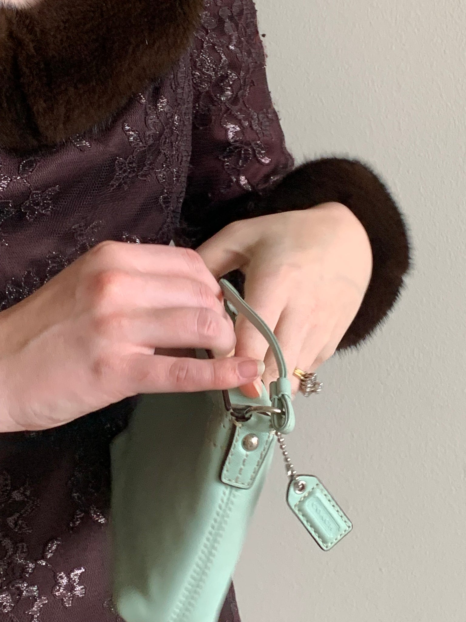 Mint Coach wristlet handbag