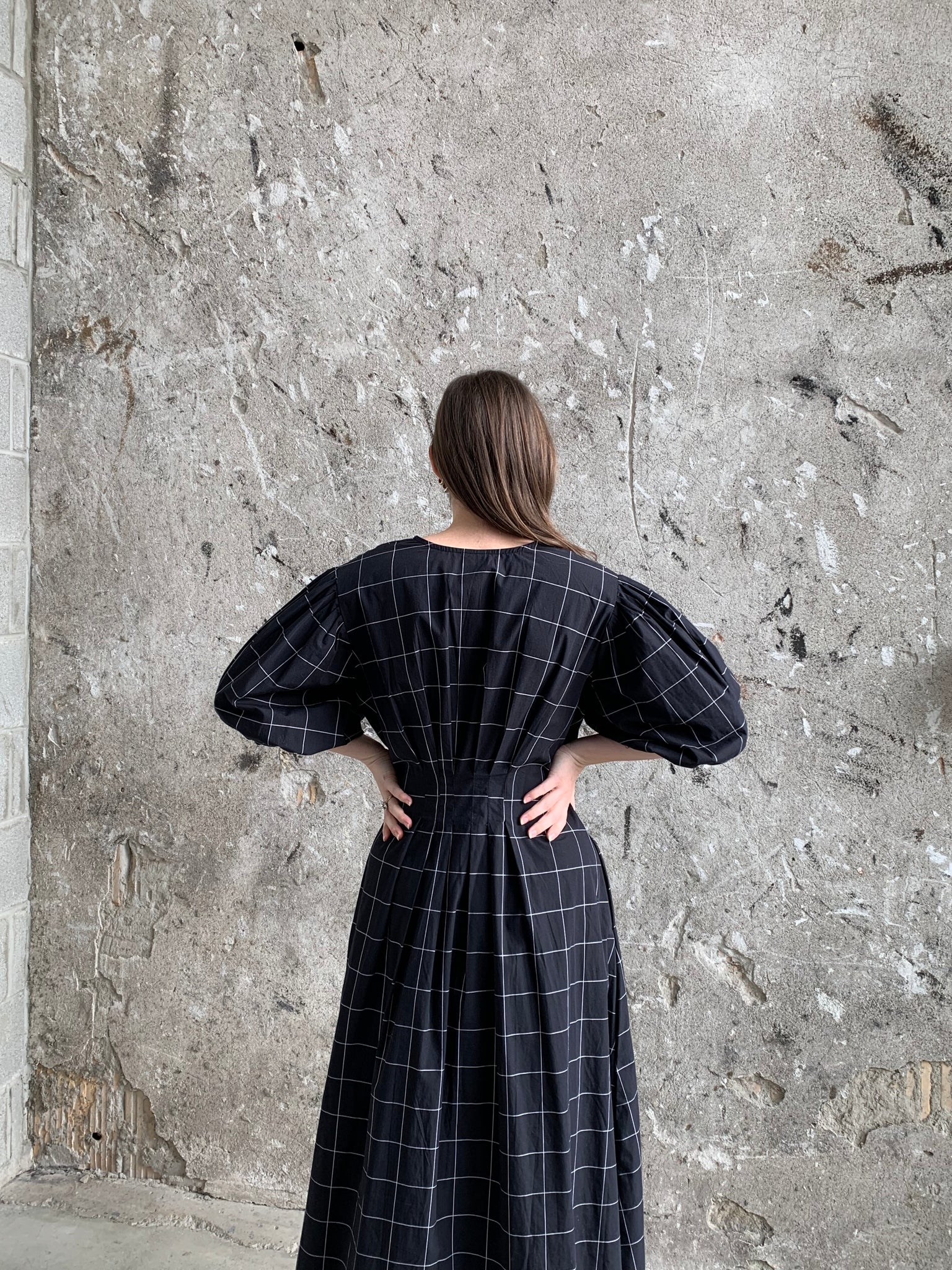 kowtow windowpane midi dress