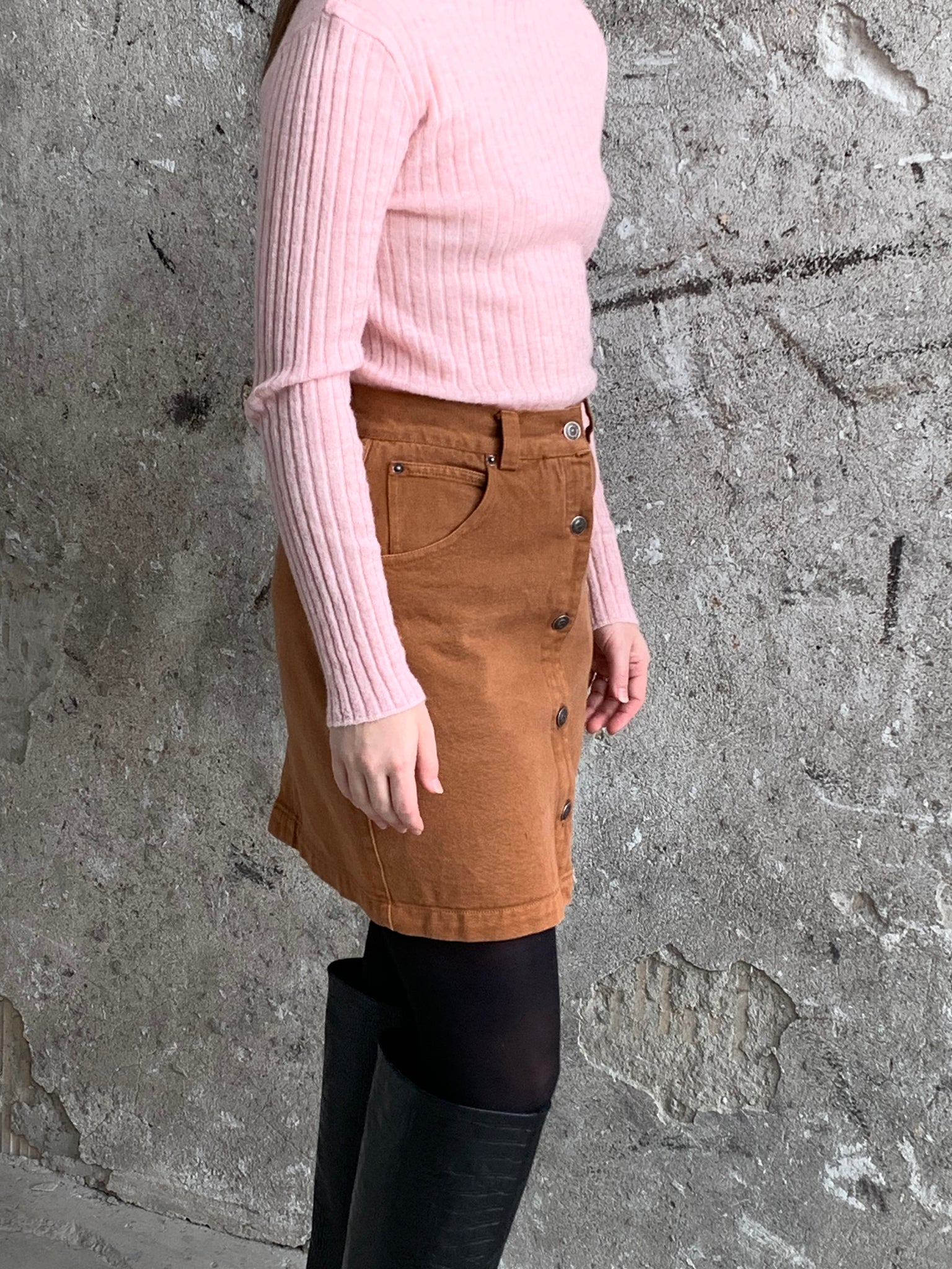 rust denim skirt