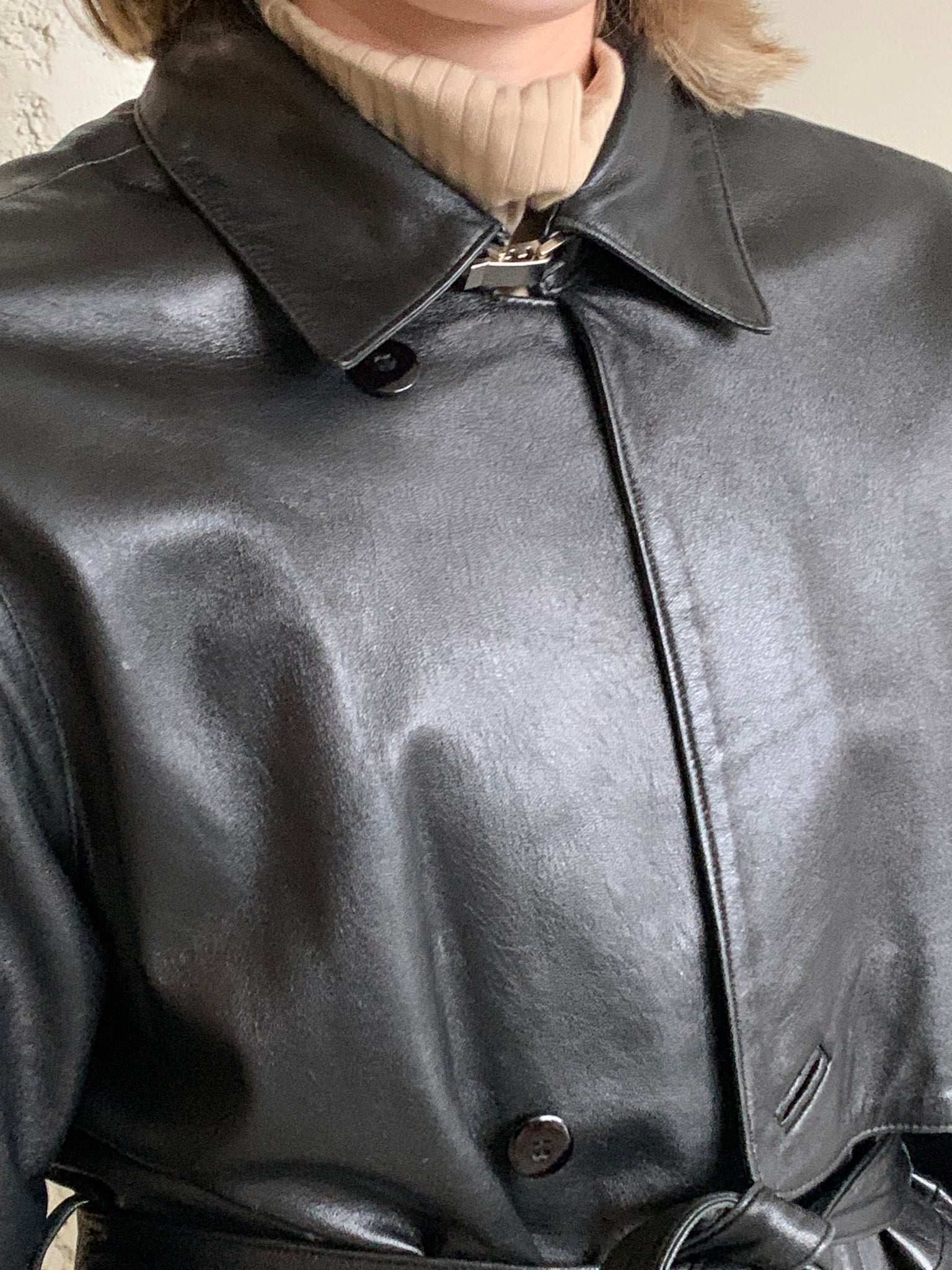 Black leather trench