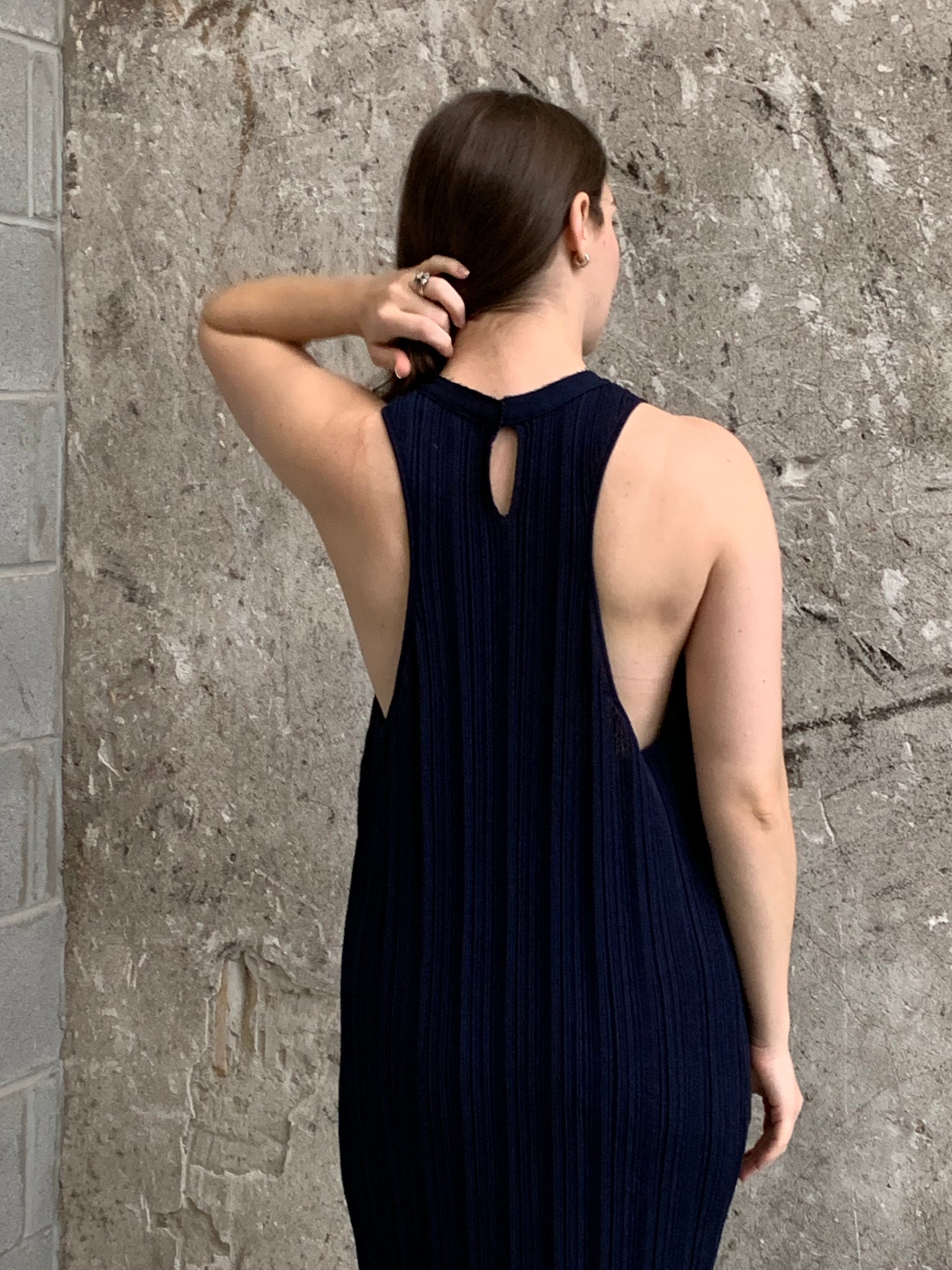 navy knit midi dress