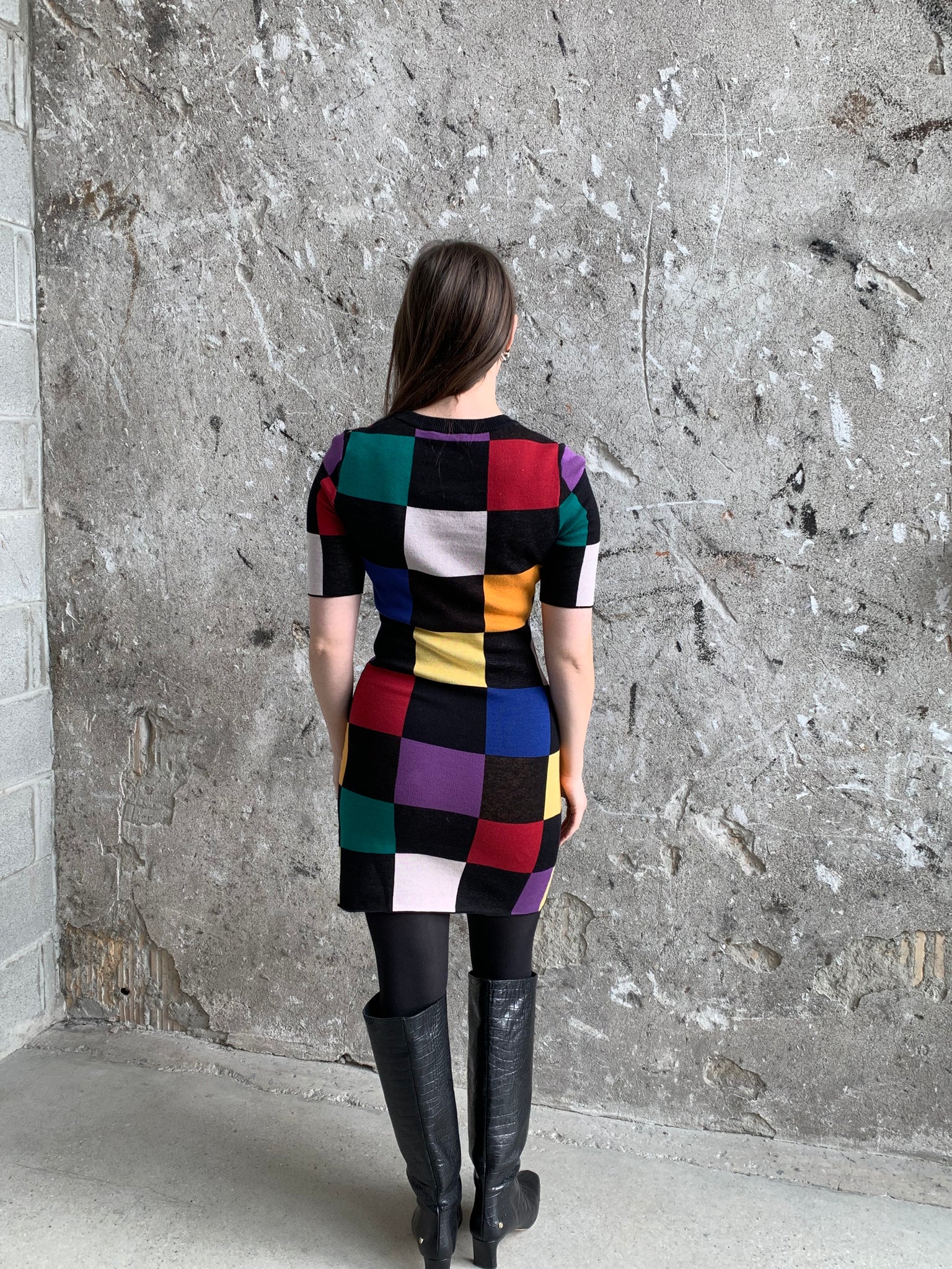 Staud colorful check dress