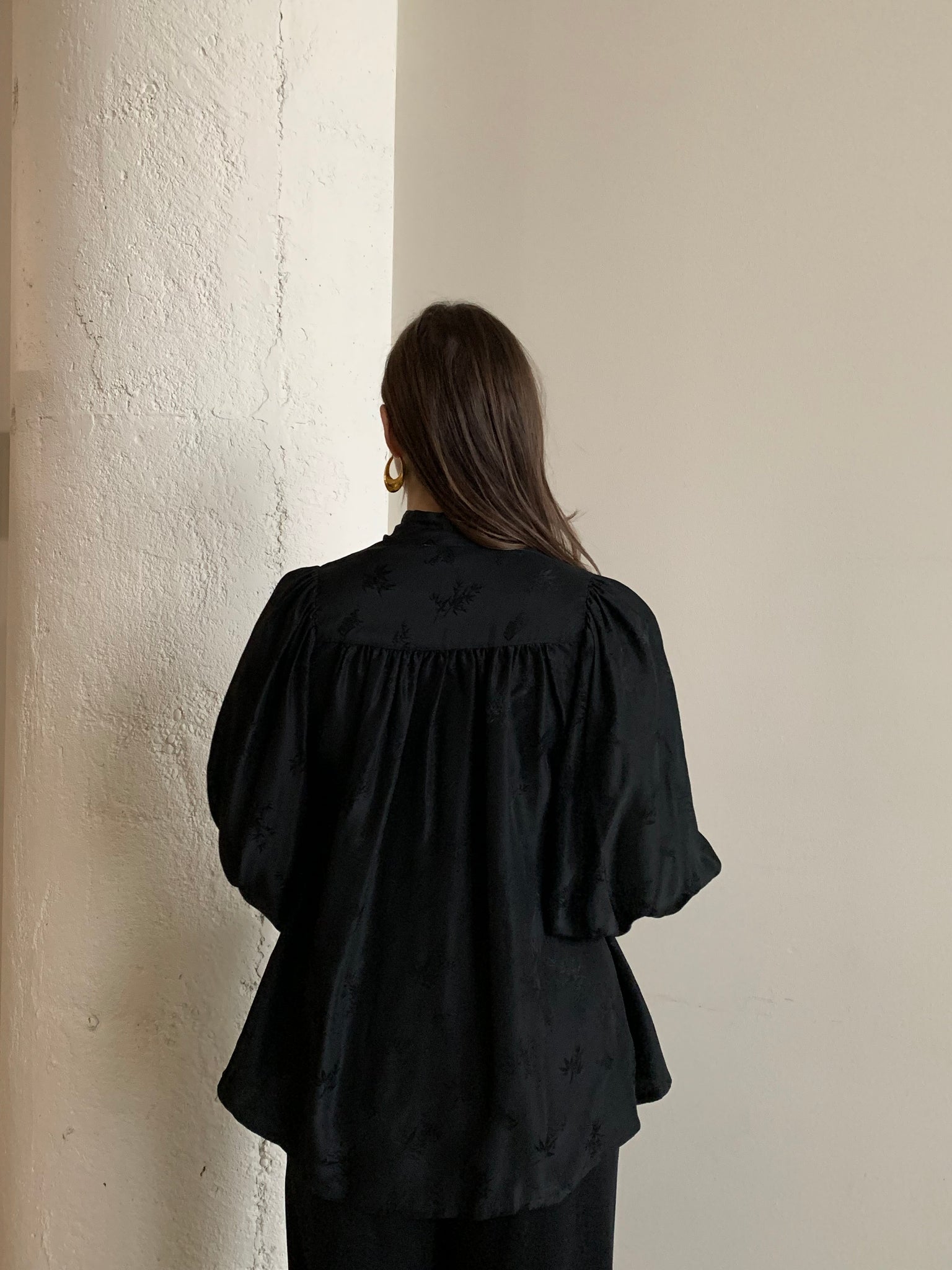 Black silk vintage smock top