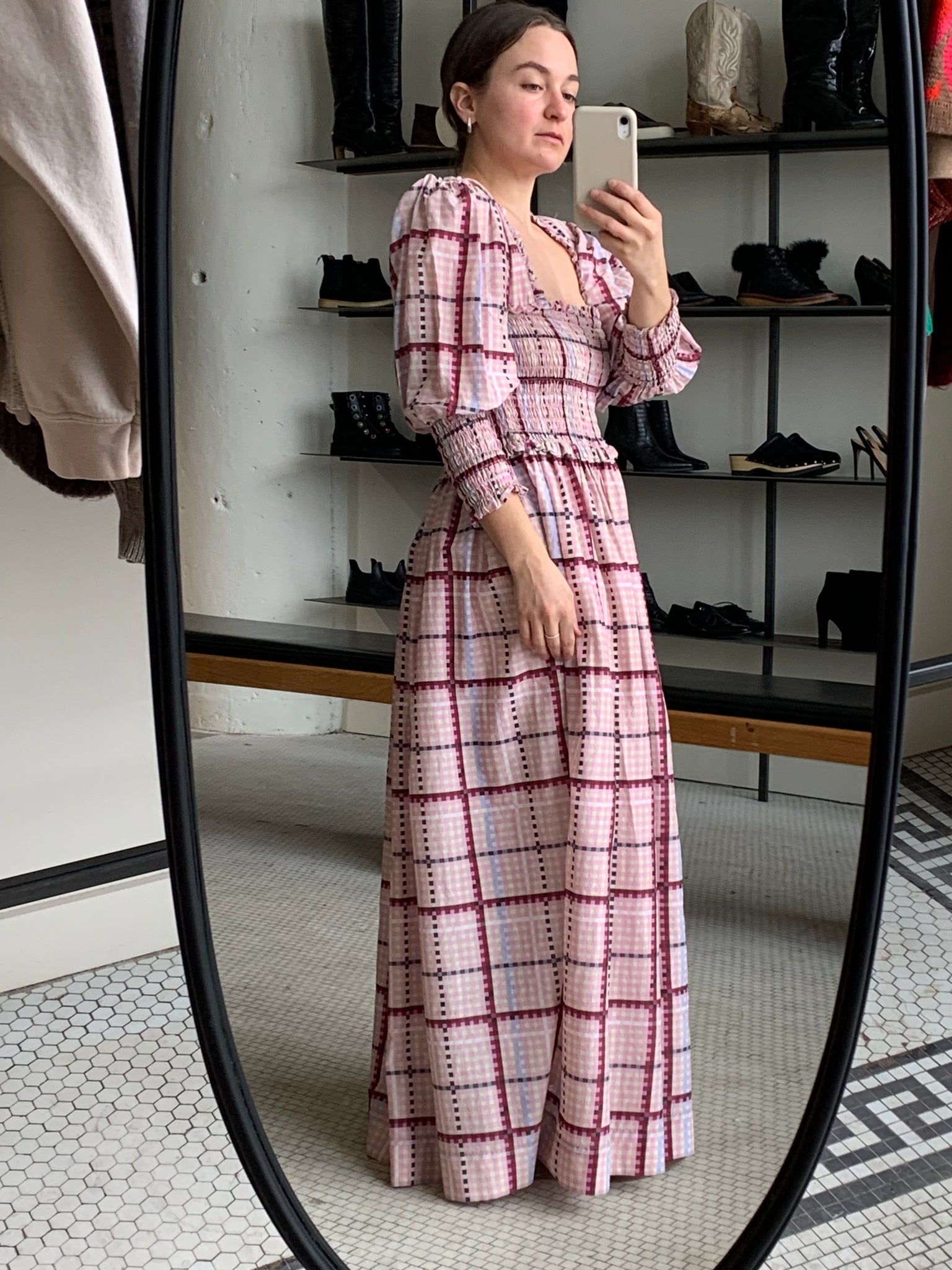 Ganni check maxi dress