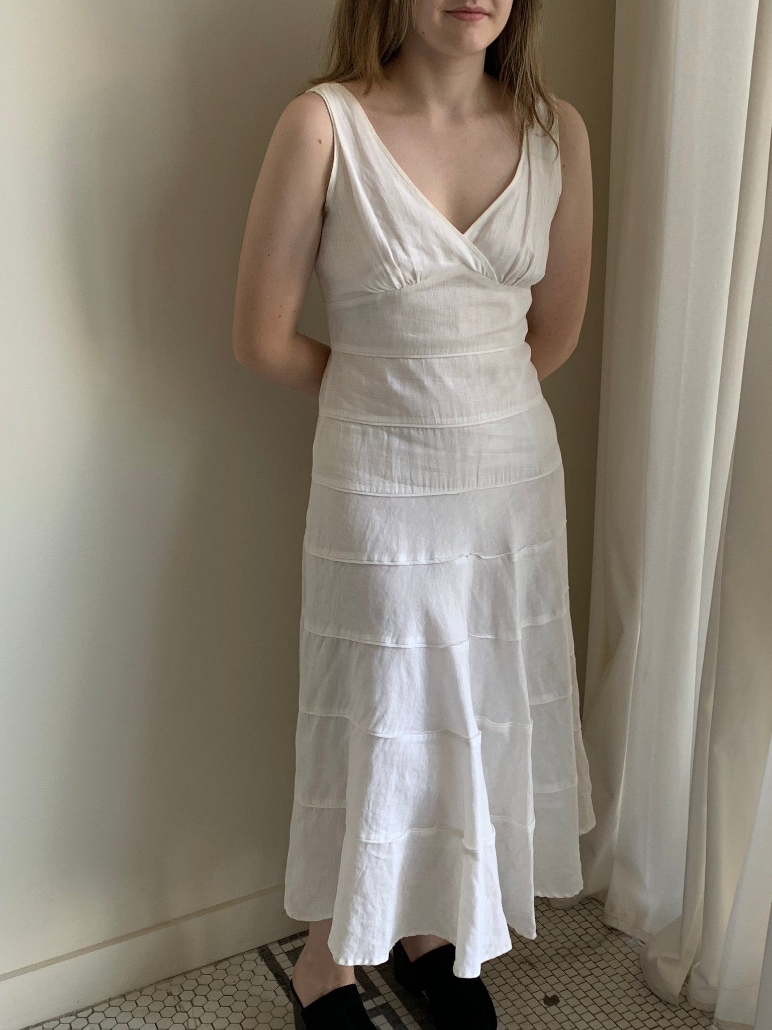 Linen tiered midi dress