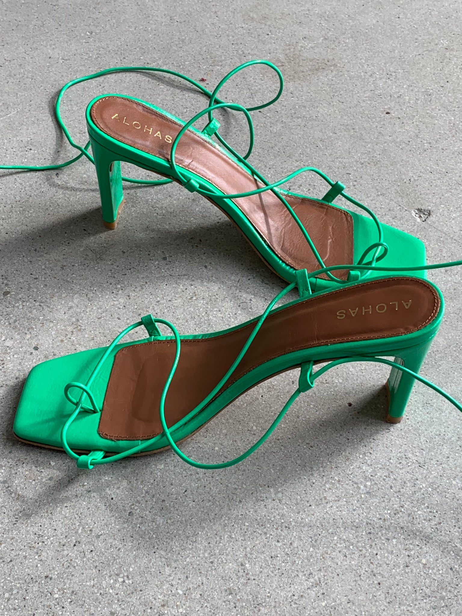 green strappy  sandals