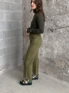 green loose straight jeans