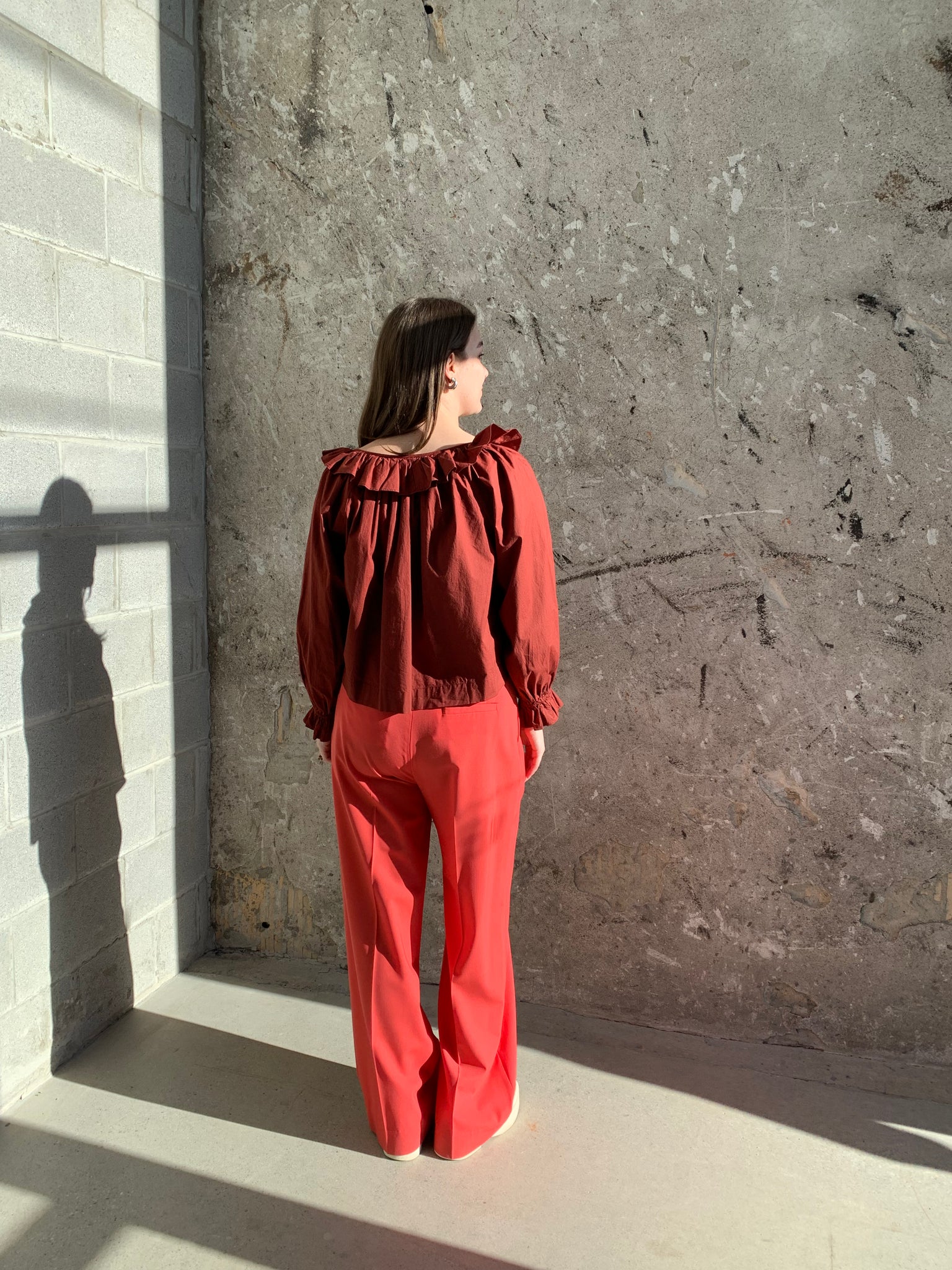 DÔEN red ruffle blouse