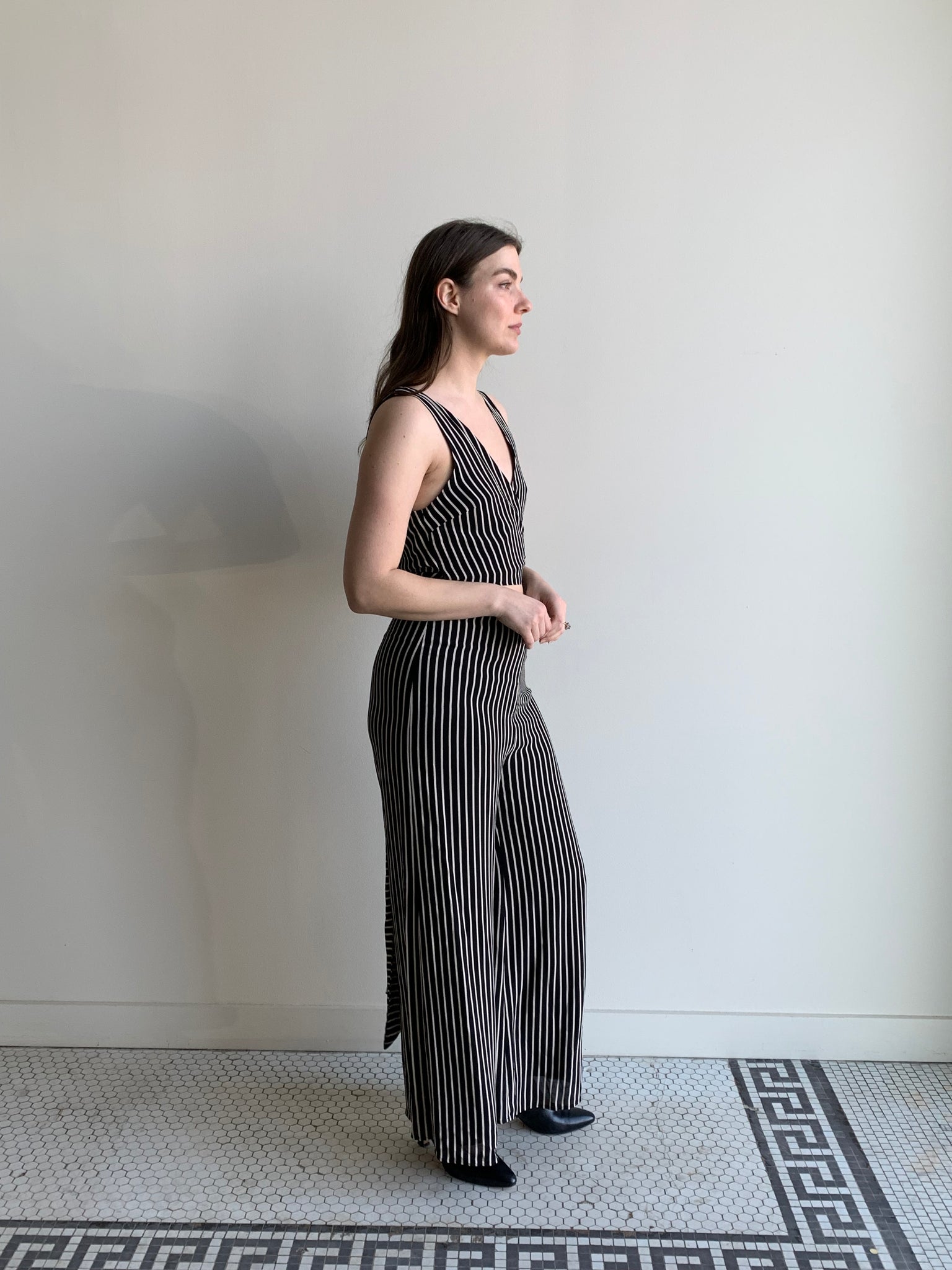 Reformation striped jumpsuit