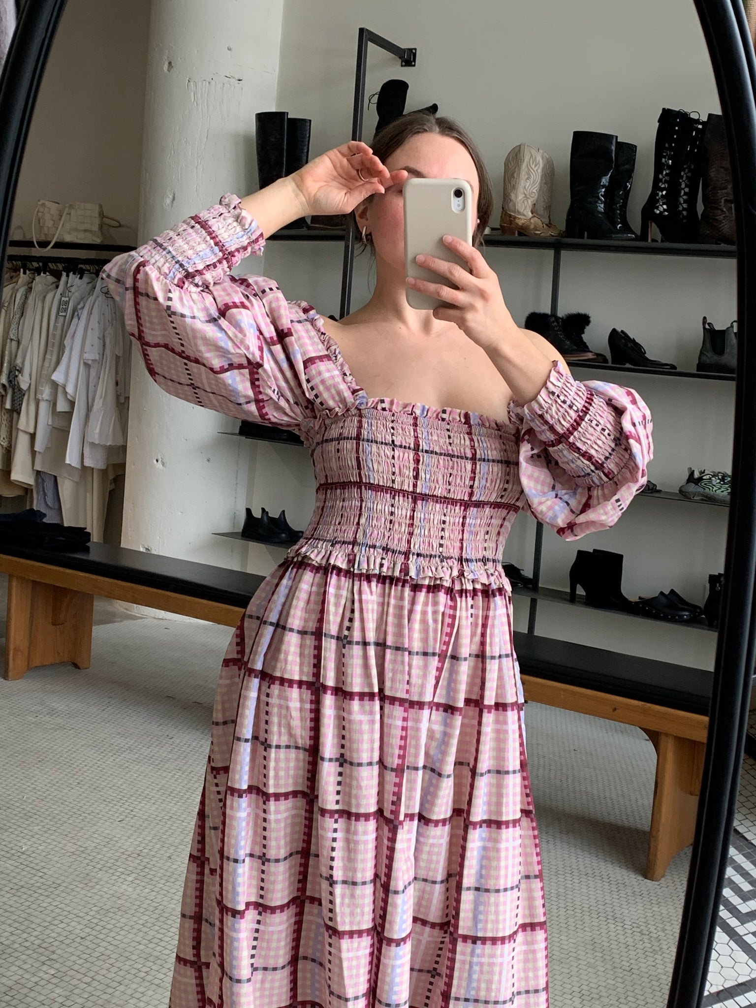 Ganni check maxi dress