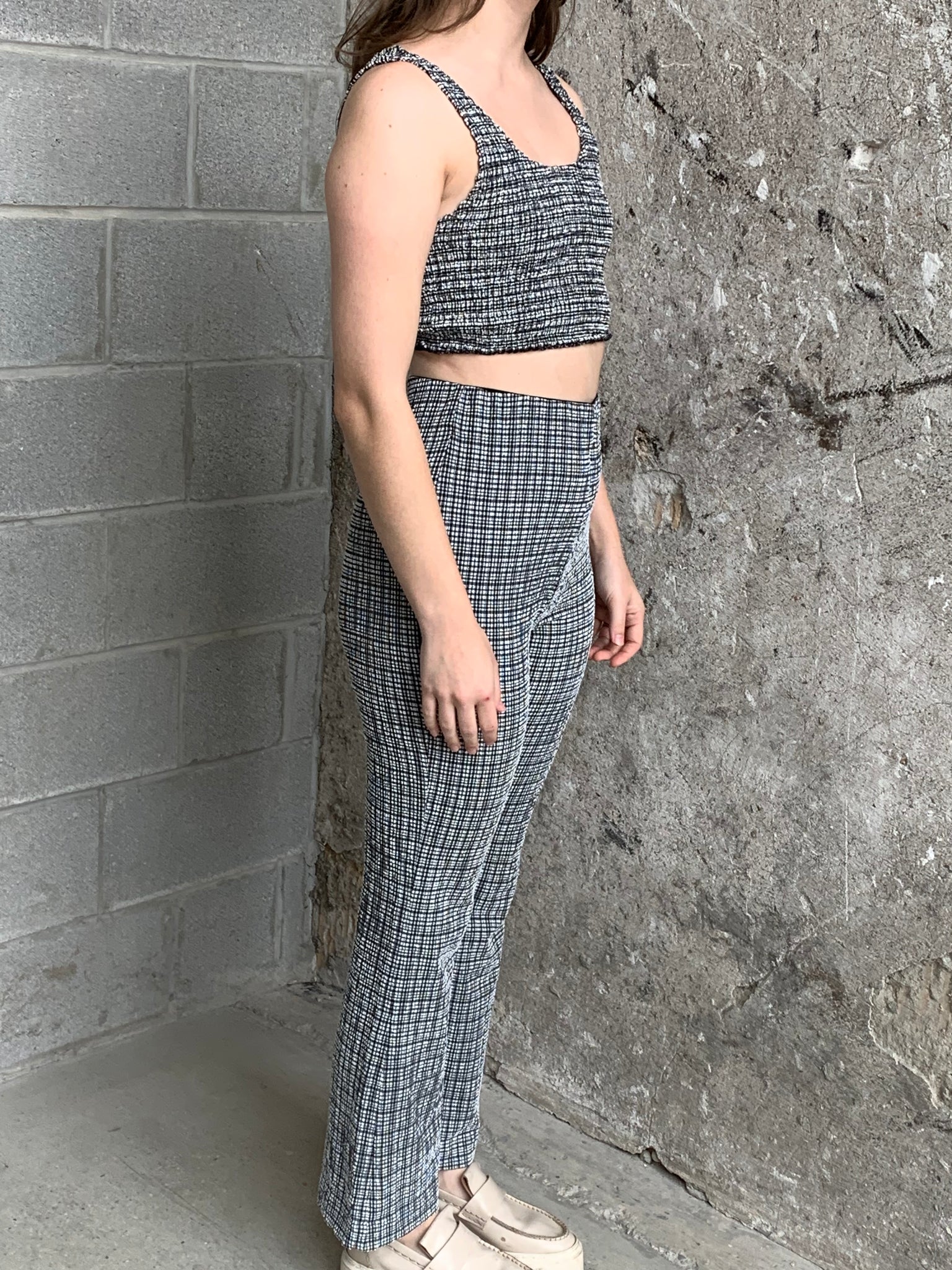 shirred check pant set