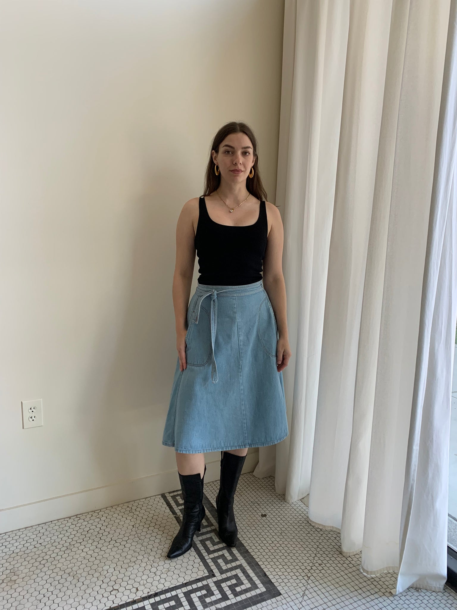 Denim wrap skirt