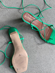 green strappy  sandals