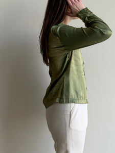 shimmery green button down