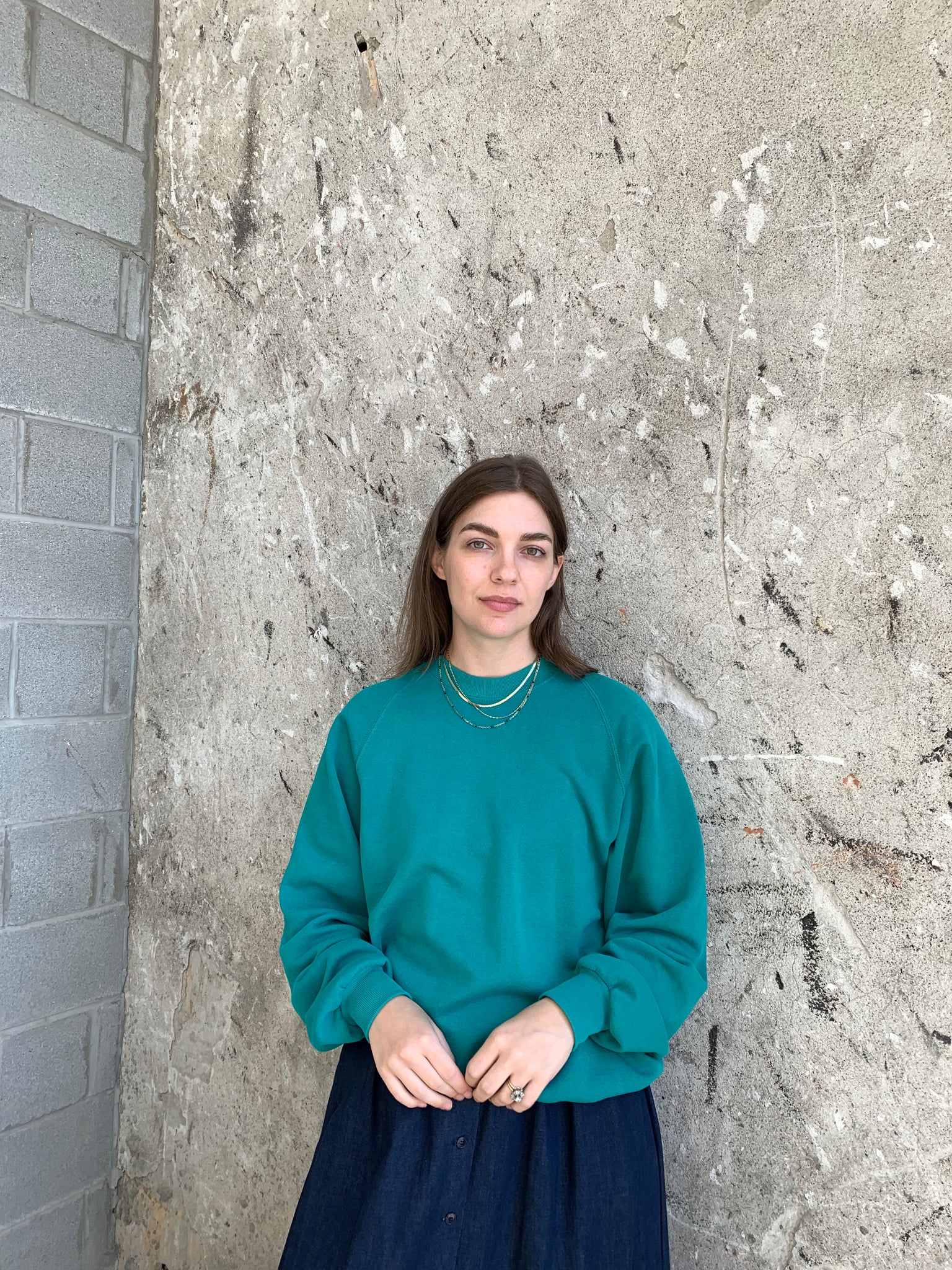 teal crew neck sweatshirt