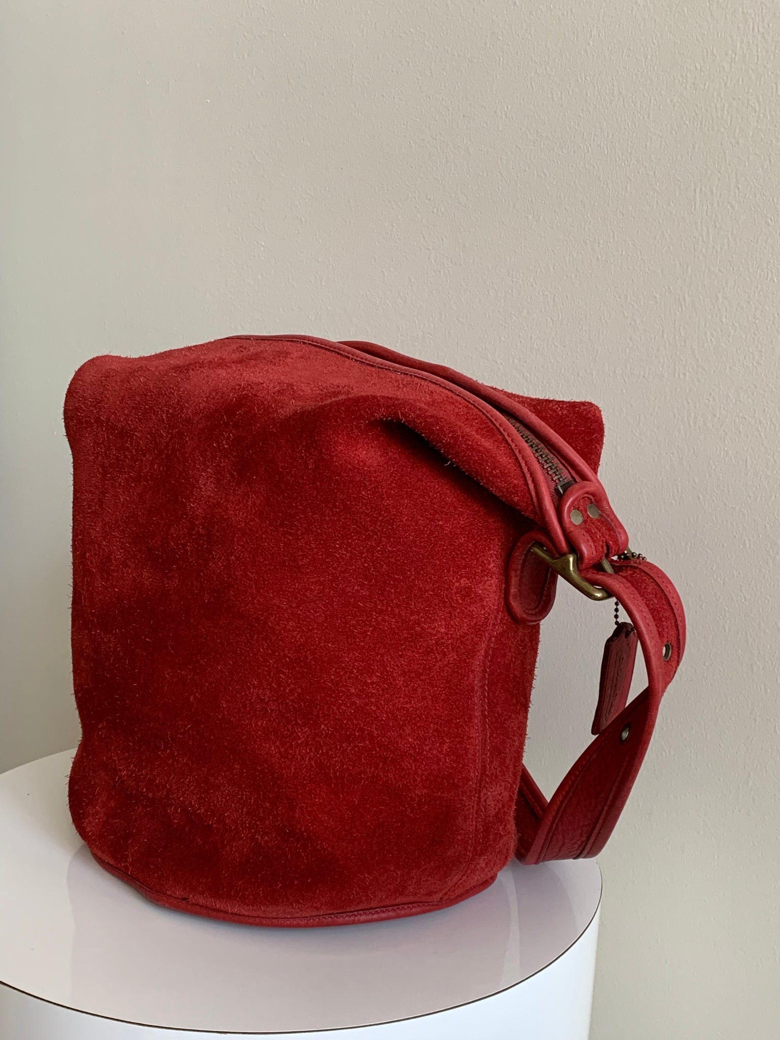 red suede Coach bag