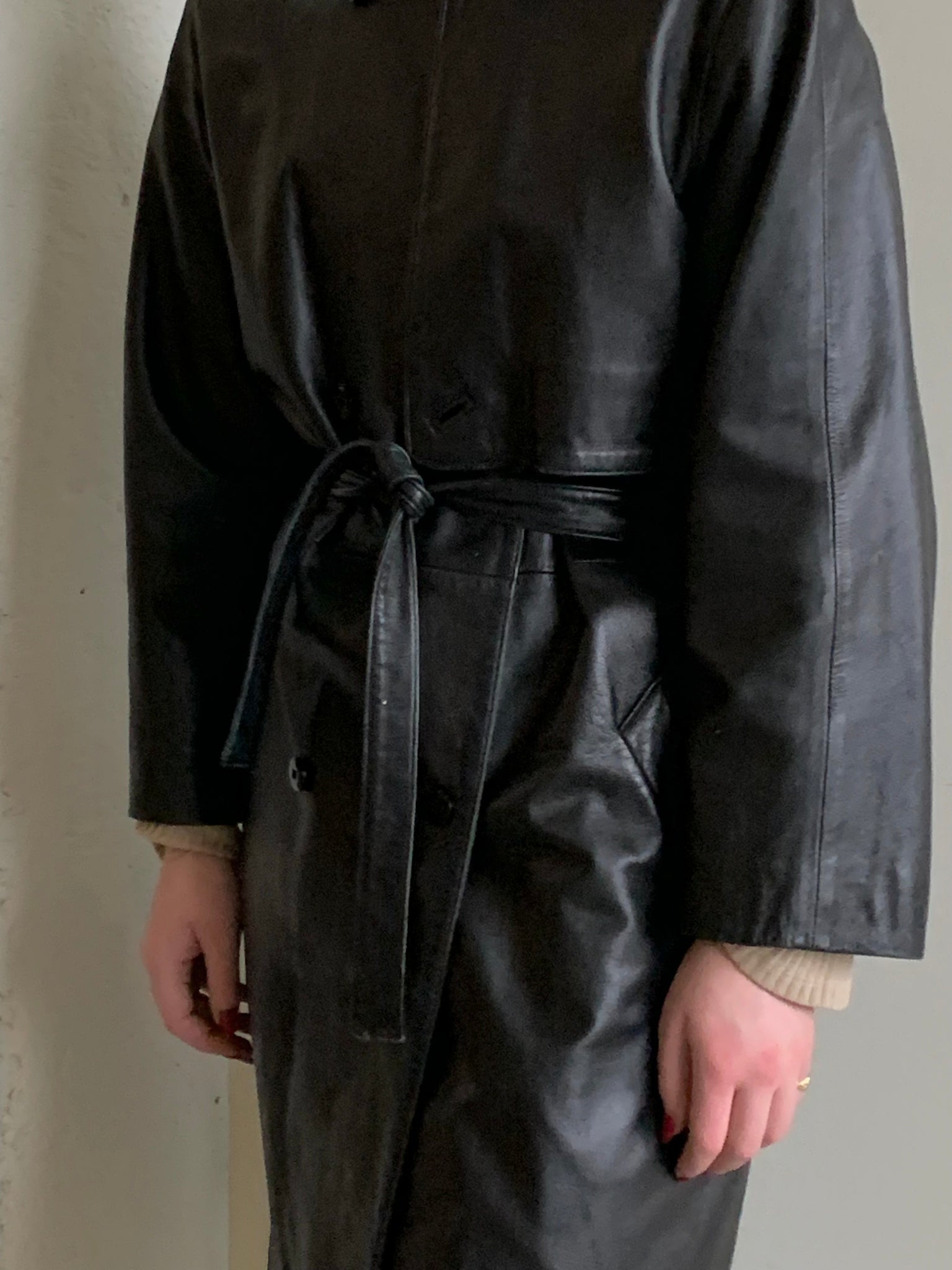 Black leather trench