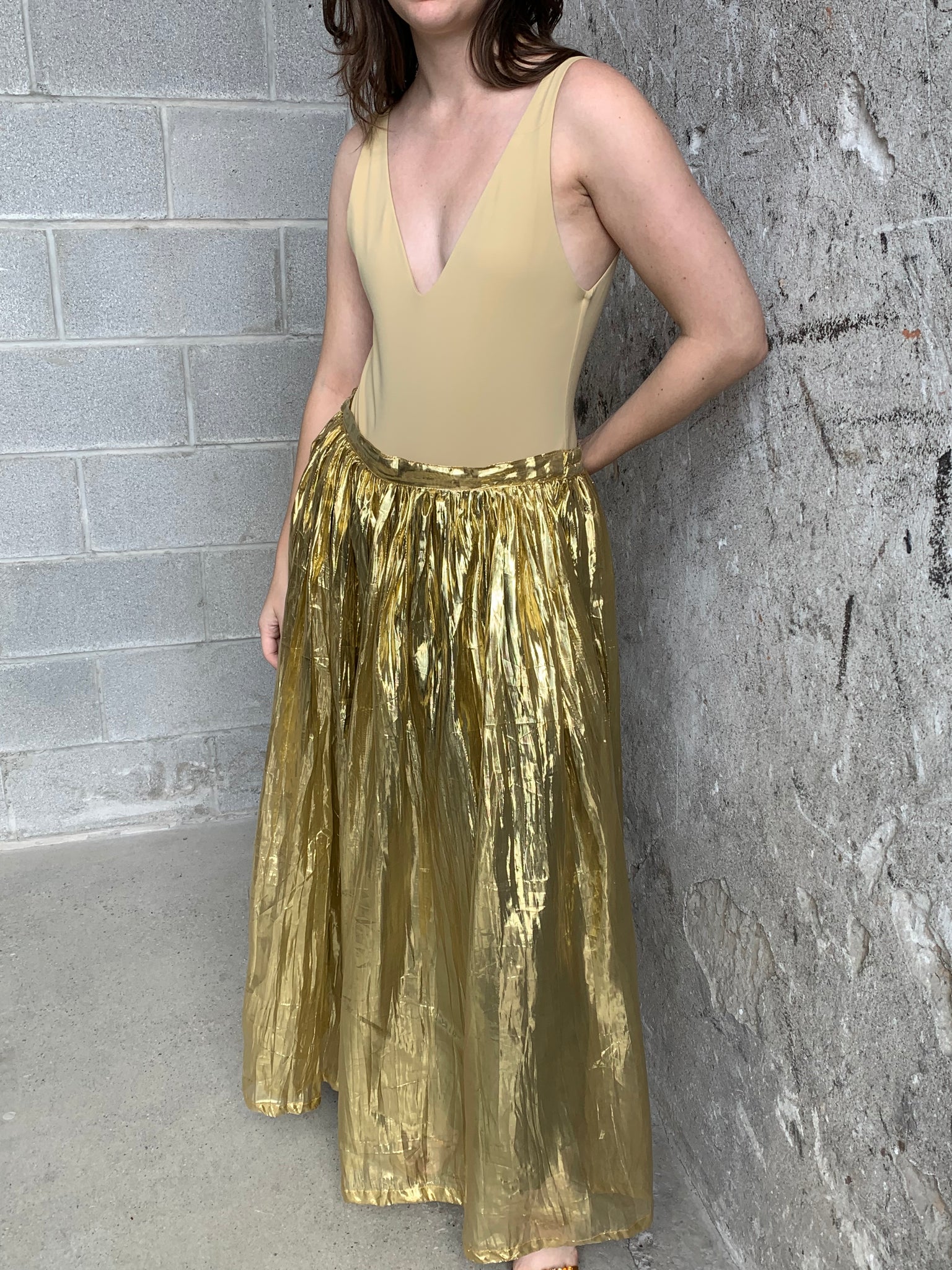 gold lame wide leg pants