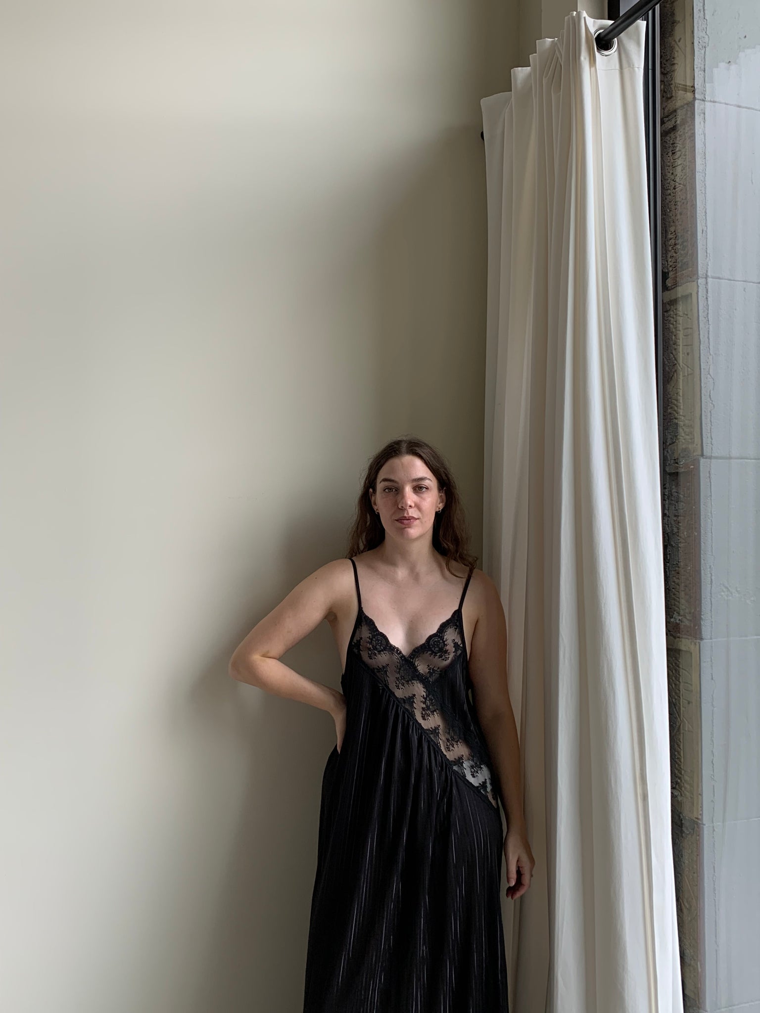 Black satin slip dress