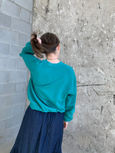 teal crew neck sweatshirt