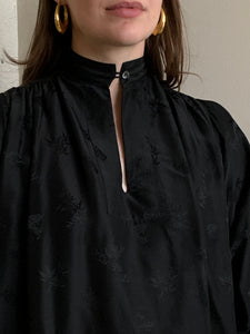 Black silk vintage smock top