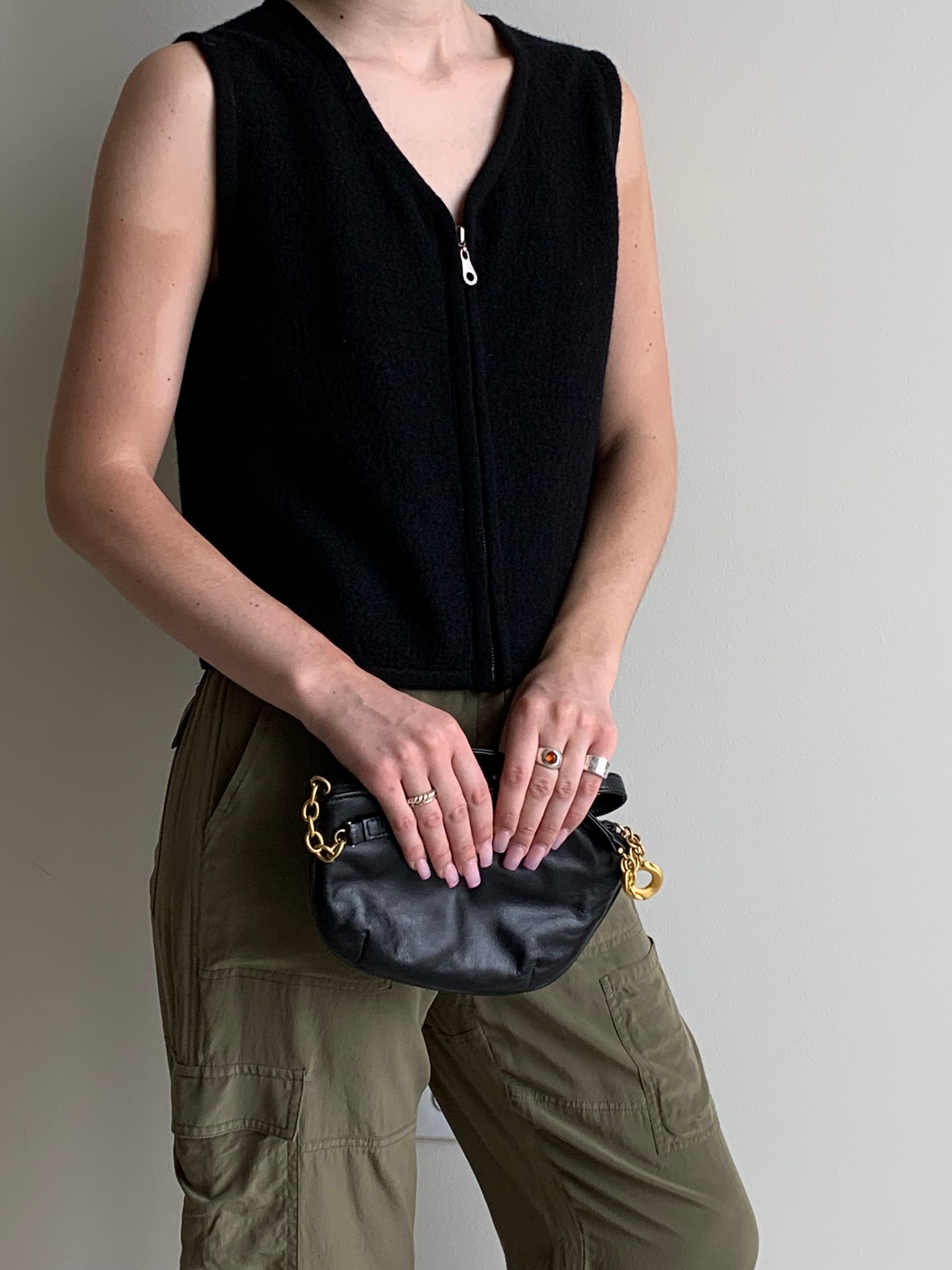 Black leather shoulder bag