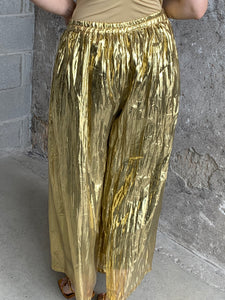 gold lame wide leg pants